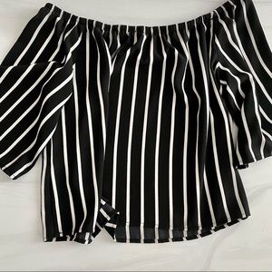 WORN ONCE - Black & White striped strapless top from F21